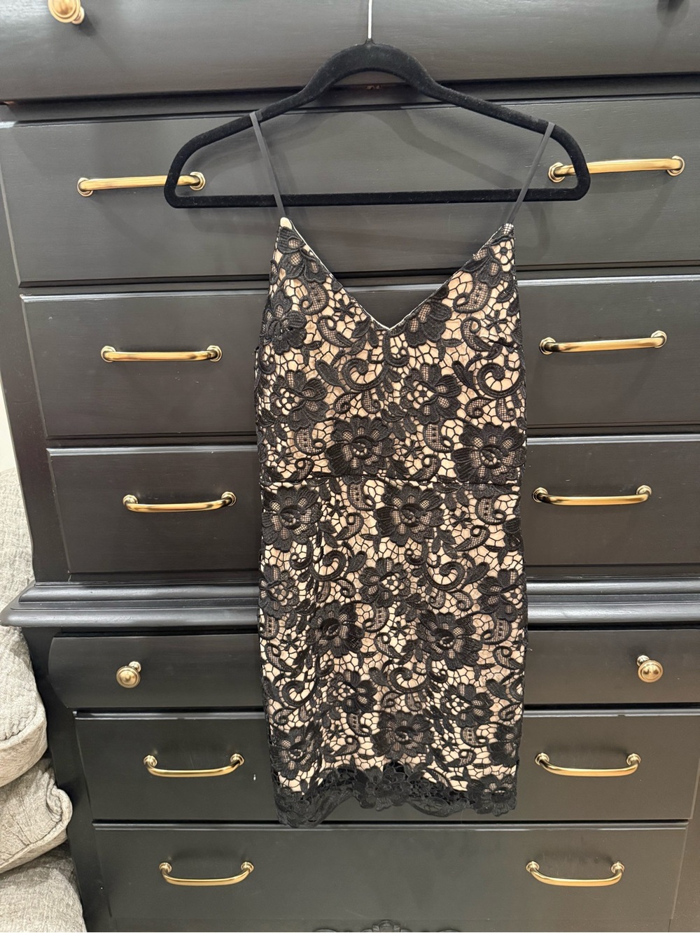 Express Black Lace Over Nude Mini Dress